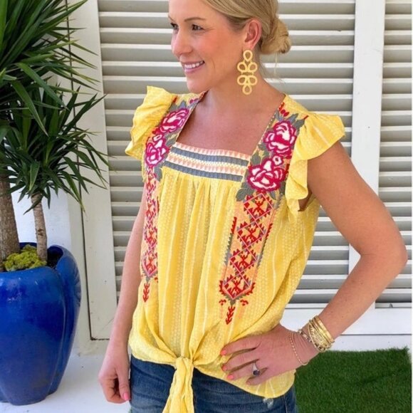 Entro Yellow Embroidered Blouse S - Picture 10 of 10